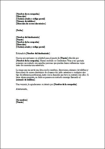 Modelo de carta de pedido de referencias : Curriculum Vitae Plantilla