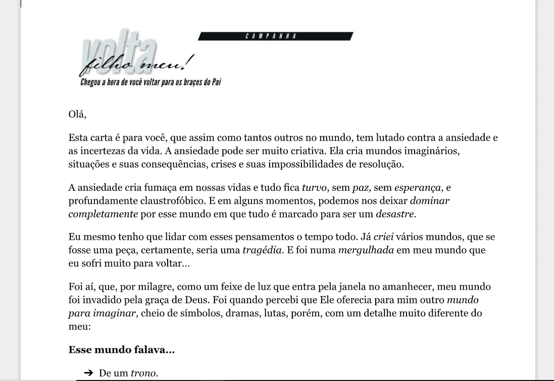 Modelo de Carta/Convite – Campanha o Retorno – AD São Bernardo Modelo de Carta/Convite – Campanha o Retorno – AD São Bernardo
