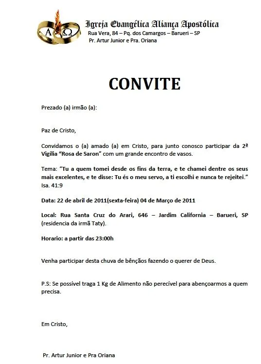Modelo de carta convite para igreja - Imagui Modelo de carta convite para igreja - Imagui