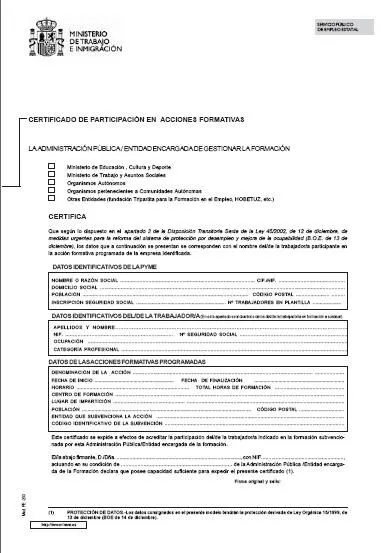 Modelos: Certificado de participación en acciones formativas ... Modelos: Certificado de participación en acciones formativas ...