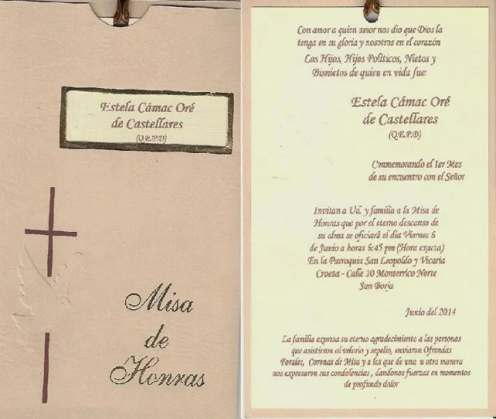 Modernas tarjetas de invitacion a misa de difunto 4 diseños