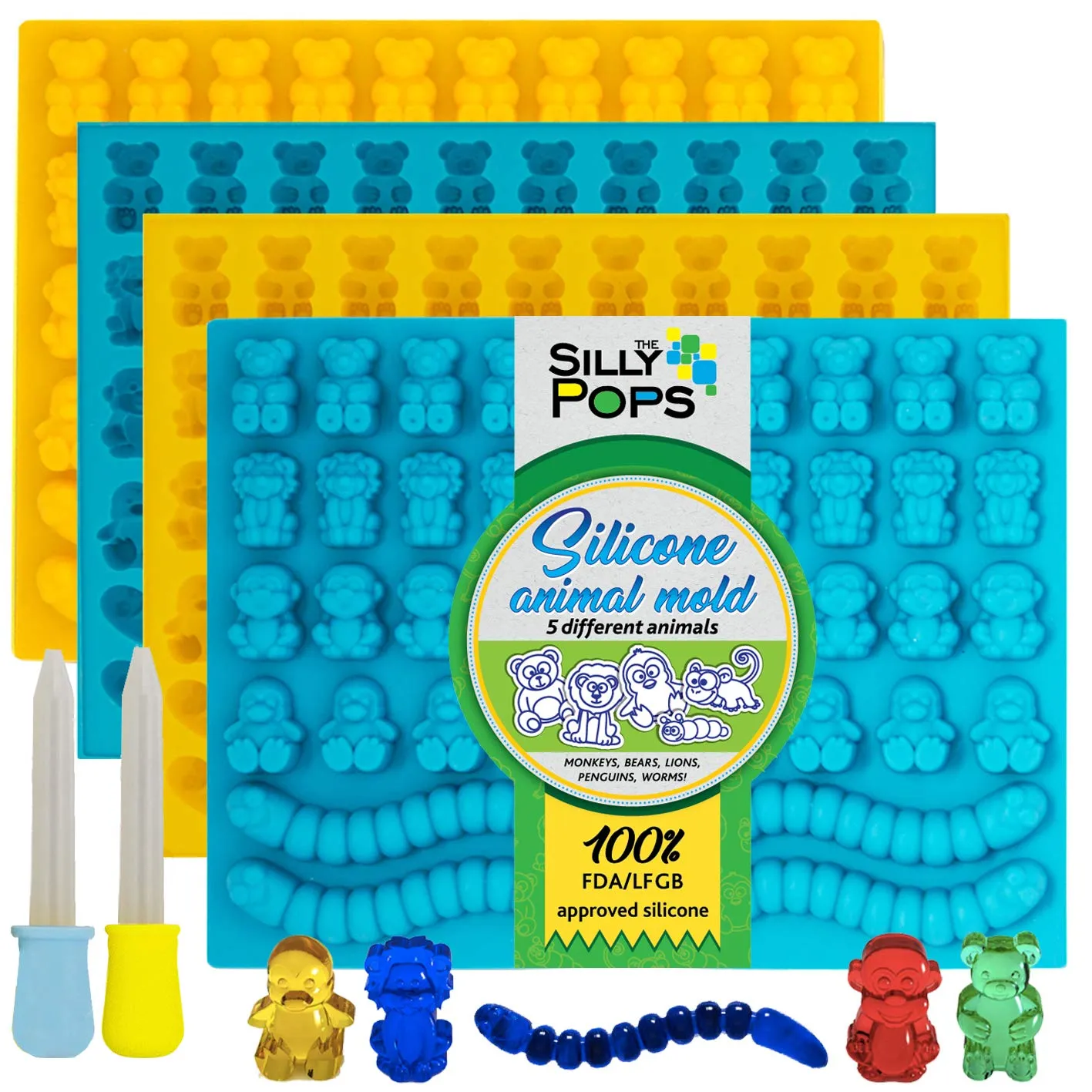 Molde antiadherente para oso gomoso de silicona sin Bpa (amarillo, azul) –  Juego de 4 para 172
