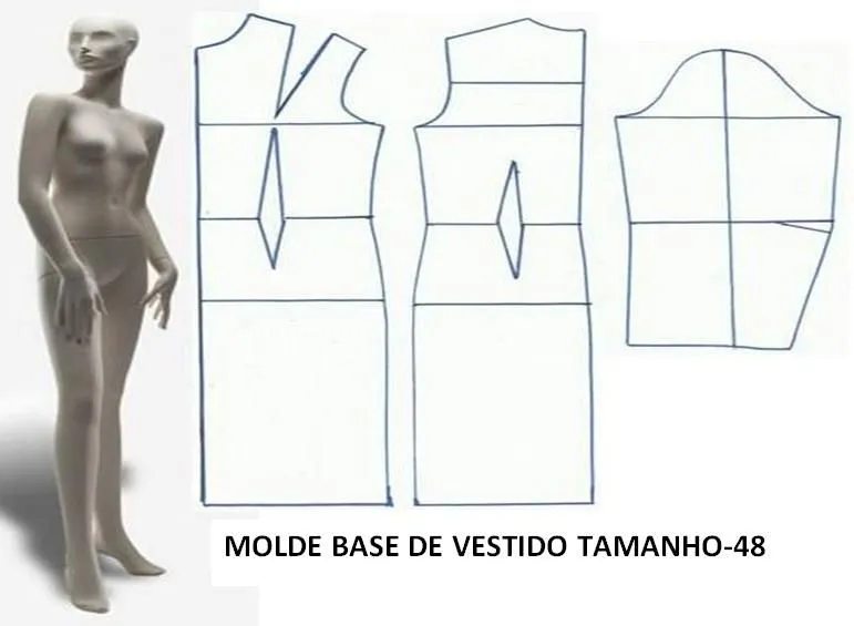 MOLDE BASE DE VESTIDO TAMANHO 48 = XL/G - Moldes Moda por Medida