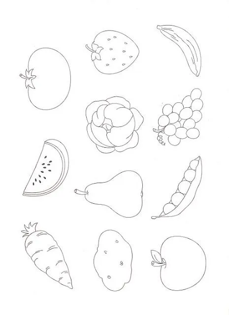 Dibujos para diferenciar frutas y verduras | Mi Kinder