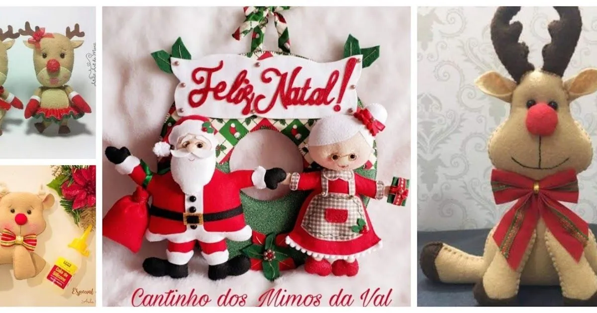 5 Moldes para hacer renos y muñeco de santa claus y señora claus en fieltro  ~ Solountip.com