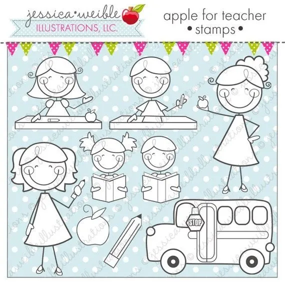 Apple para profesor monigotes escuela línea por JWIllustrations
