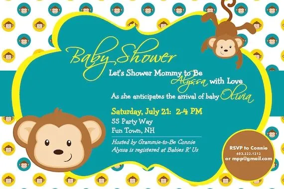 Mono baby shower invitaciónes - Imagui