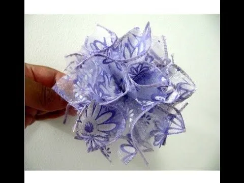 Moños flor pompones en cintas de organza para el cabello - YouTube