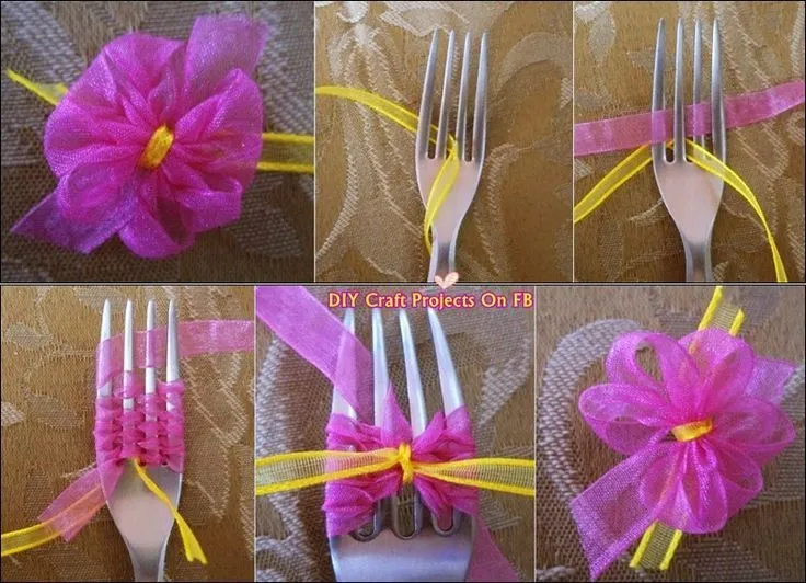Hacer moños para los regalos con cinta y 1 tenedor Make gift ...