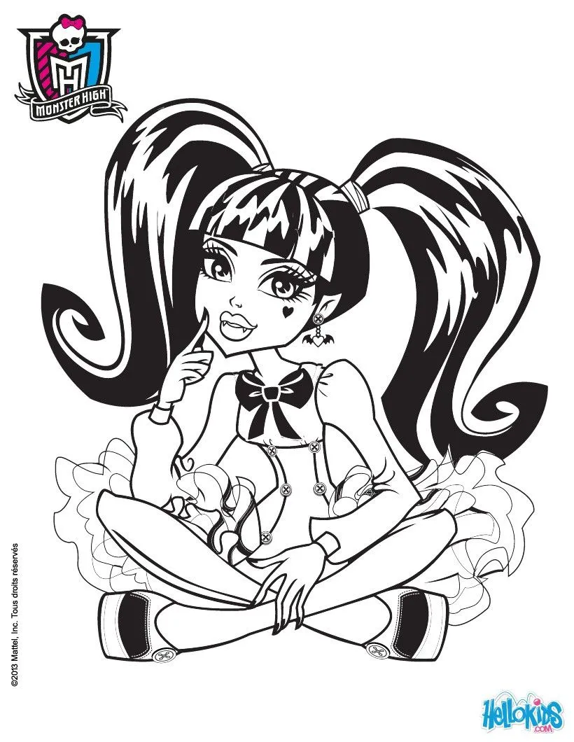 MONSTER HIGH coloring pages - Draculaura seated cross-legged