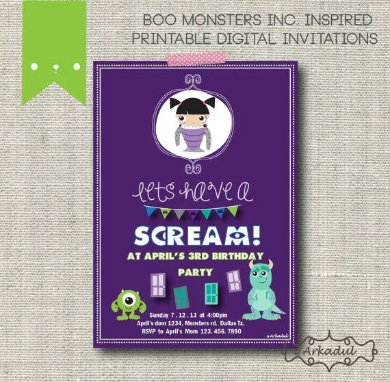 Monsters Inc Boo Inspired Birthday Invitation DIY Digital ...