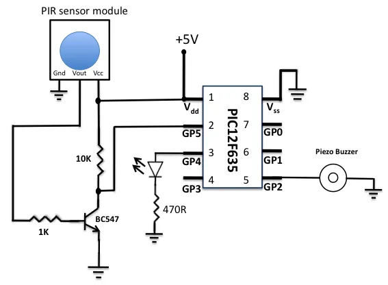 Motion detection alarm using a PIR sensor module with a PIC ...