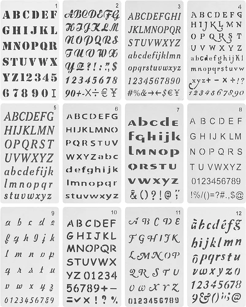Mr. Pen - Plantillas de letras, paquete de 12, 4 x 7 pulgadas, plantillas  del alfabeto, plantillas