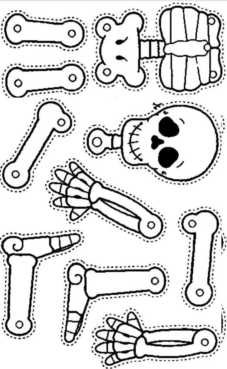 Día de los muertos esqueletos colorear, recortar, armar - Colorear dibujos  infantiles