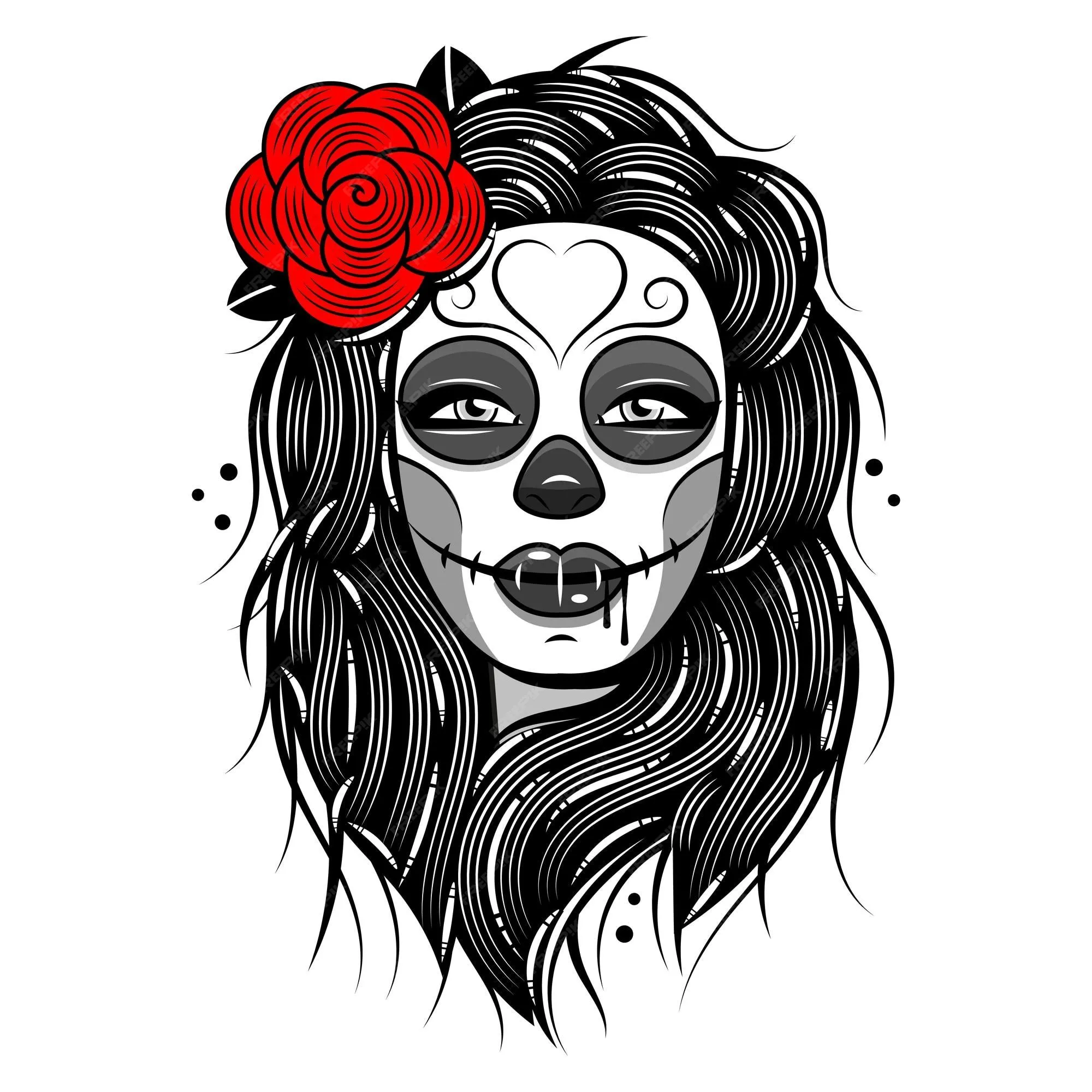Dia de los muertos, dia de los muertos, fiesta mexicana, festival. cartel,  pancarta y tarjeta con maquillaje de calavera de azúcar, mujer con corona  de flores. concepto de halloween | Vector Premium
