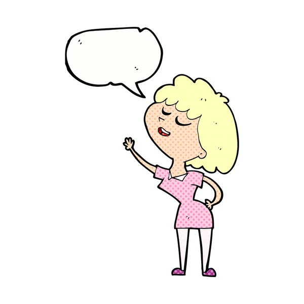 Mujer feliz de dibujos animados a hablar con burbujas de discurso ...