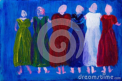 Seis mujeres en la pintura de las alineadas.