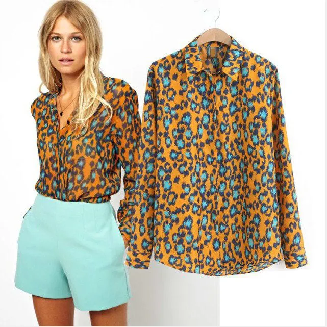 Mujeres superiores de moda elegante Leopard camisa blusa estampada ...