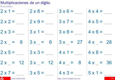 Multiplicación, 1 dígito, vertical y horizontal; Sumas y restas ... Multiplicación, 1 dígito, vertical y horizontal; Sumas y restas ...