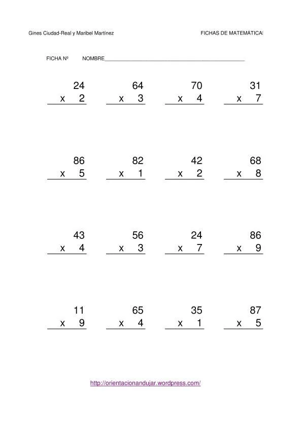 Multiplicaciones de dos cifras por una cifra -Orientacion Andujar