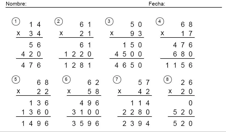 Ejercicios de multiplicacion de dos cifras - Imagui