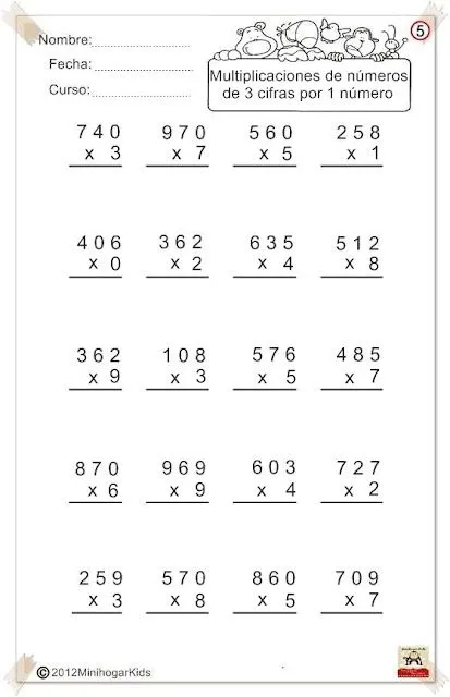 Multiplicaciones para imprimir de tres cifras - Imagui