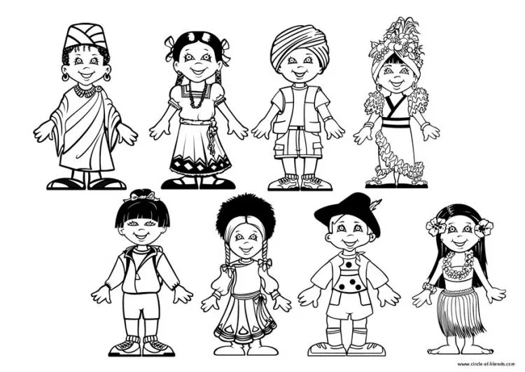 Dibujos de niños de distintas razas para colorear - Imagui