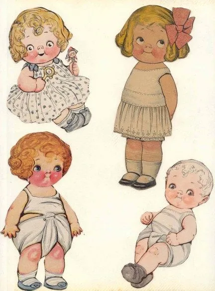 Muñecas para recortar: Muñecas antiguas para recortar con vestidos