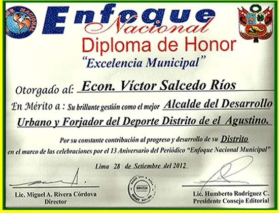 MUNICIPALIDAD DE EL AGUSTINO | LIMA - PERÚ: Diploma de honor ...