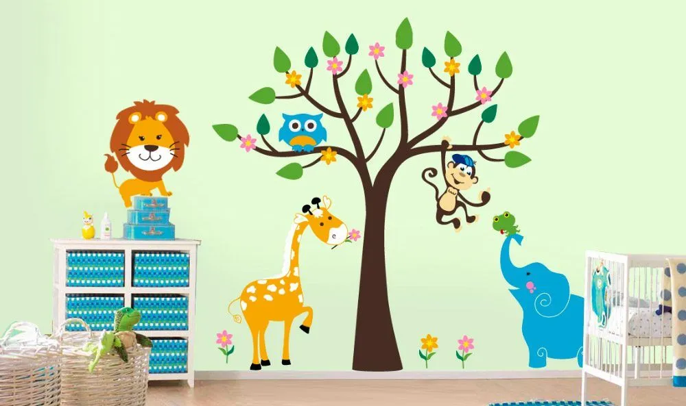 Mural infantil con animales del bosque :: Imágenes y fotos