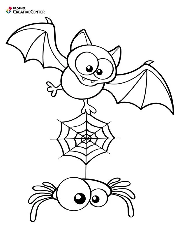 Murciélago y araña para colorear de Halloween de impresión gratuita | Creative Center Murciélago y araña para colorear de Halloween de impresión gratuita | Creative Center