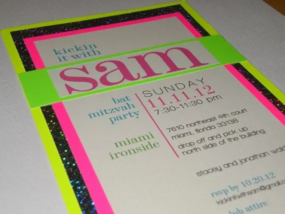 Neon and Silver Bat Mitzvah and Party por PlainJaneGraphics en Etsy