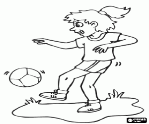 Una niña con el balón de fútbol para colorear, pintar e imprimir