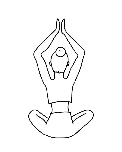 Niña sentada en la posición de loto con las manos levantadas estilo de vida  saludable deporte yoga doodle lineal dibujos animados libro para colorear |  Vector Premium