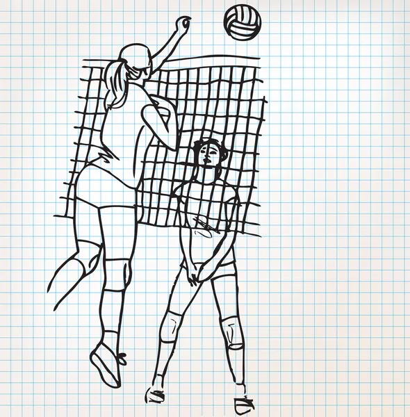 Niñas jugando voleibol dibujo ilustración — Vector stock © aroas ...