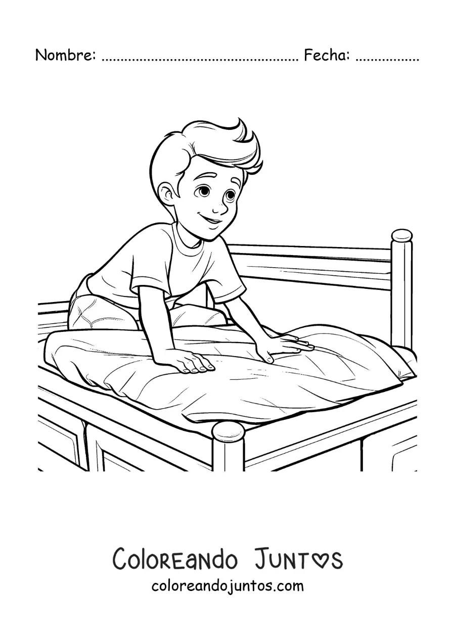 Un niño haciendo la cama al despertar | Coloreando Juntos