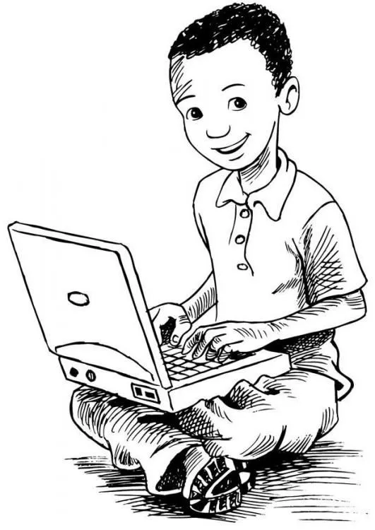Niño con su computadora para colorear - Imagui