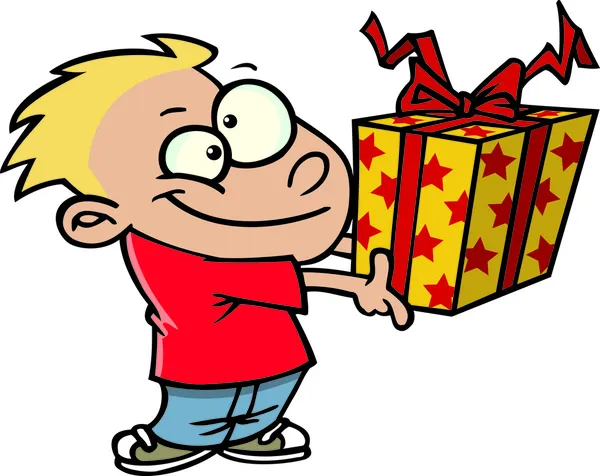 niño de dibujos animados dando un regalo — Vector stock ...
