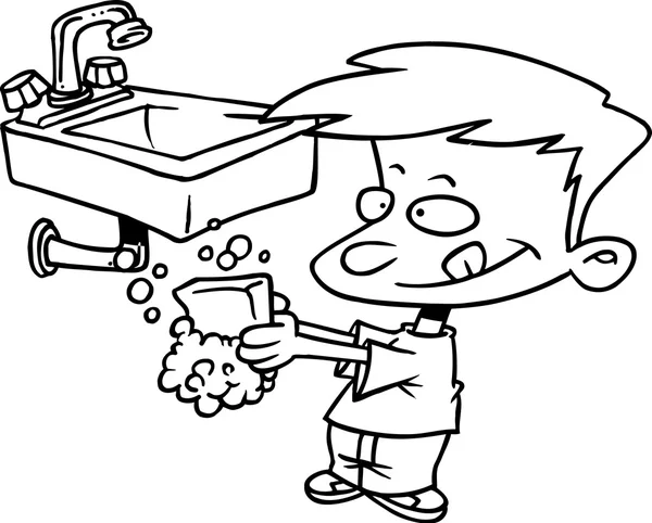 niño de dibujos animados lavándose las manos — Vector stock ...