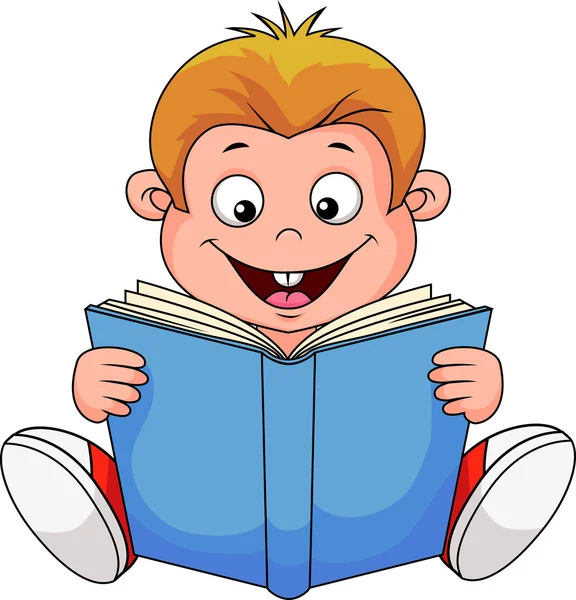 Un niño de dibujos animados, leyendo un libro — Vector stock ...