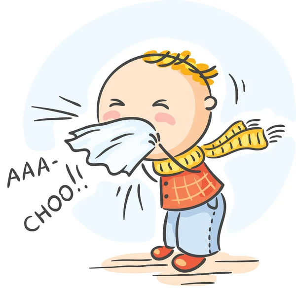niño tiene gripe y estornudando — Vector stock © Katerina_Dav ...