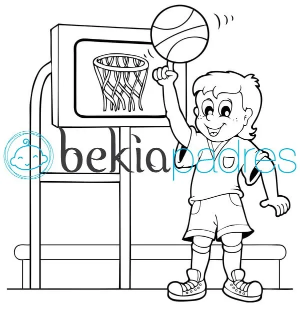 Niño jugando al baloncesto: dibujo para colorear