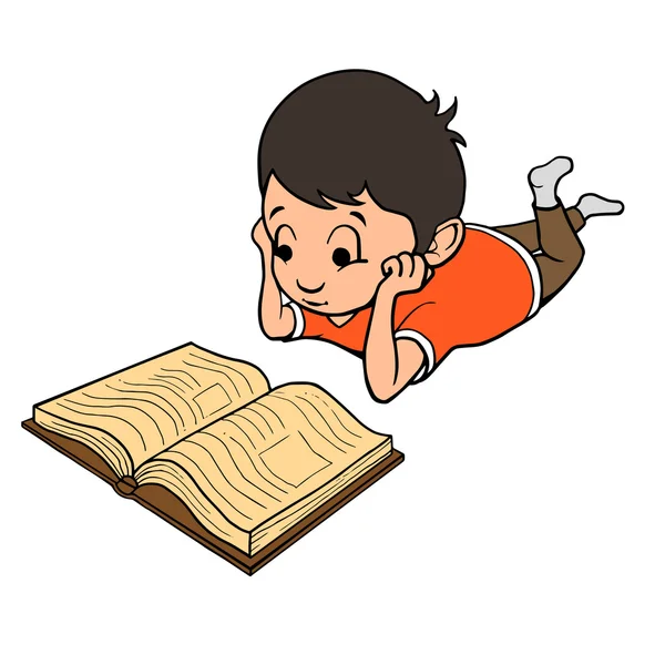 Niño leyendo un libro. ilustración vectorial — Vector stock ...