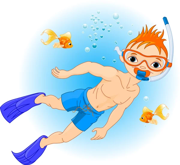 Niño nadando bajo el agua — Vector stock © Dazdraperma #5468690