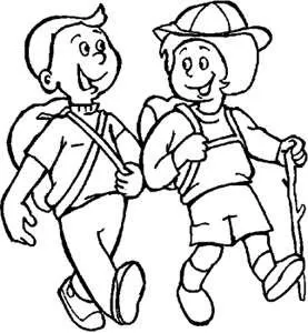 Niño y niña caminando en una excursion | Dibujo | Colorear | Lectura ...