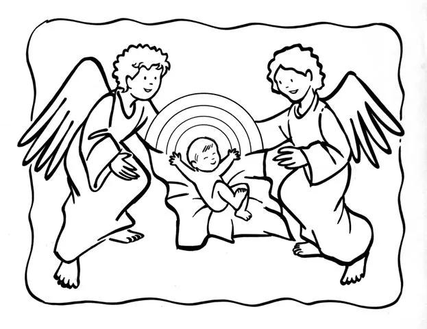 Niño jesús con angeles para colorear | Dibujos Cristianos