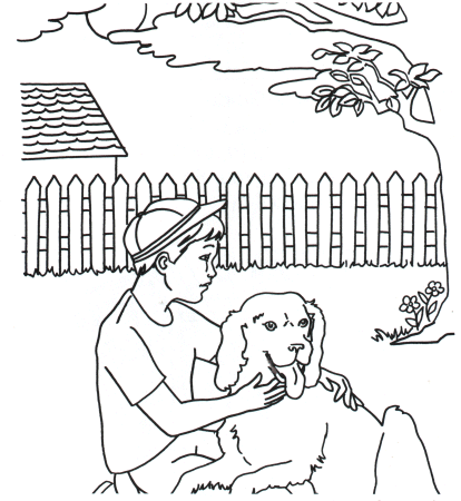 Niño abrazando un perro para colorear - Imagui