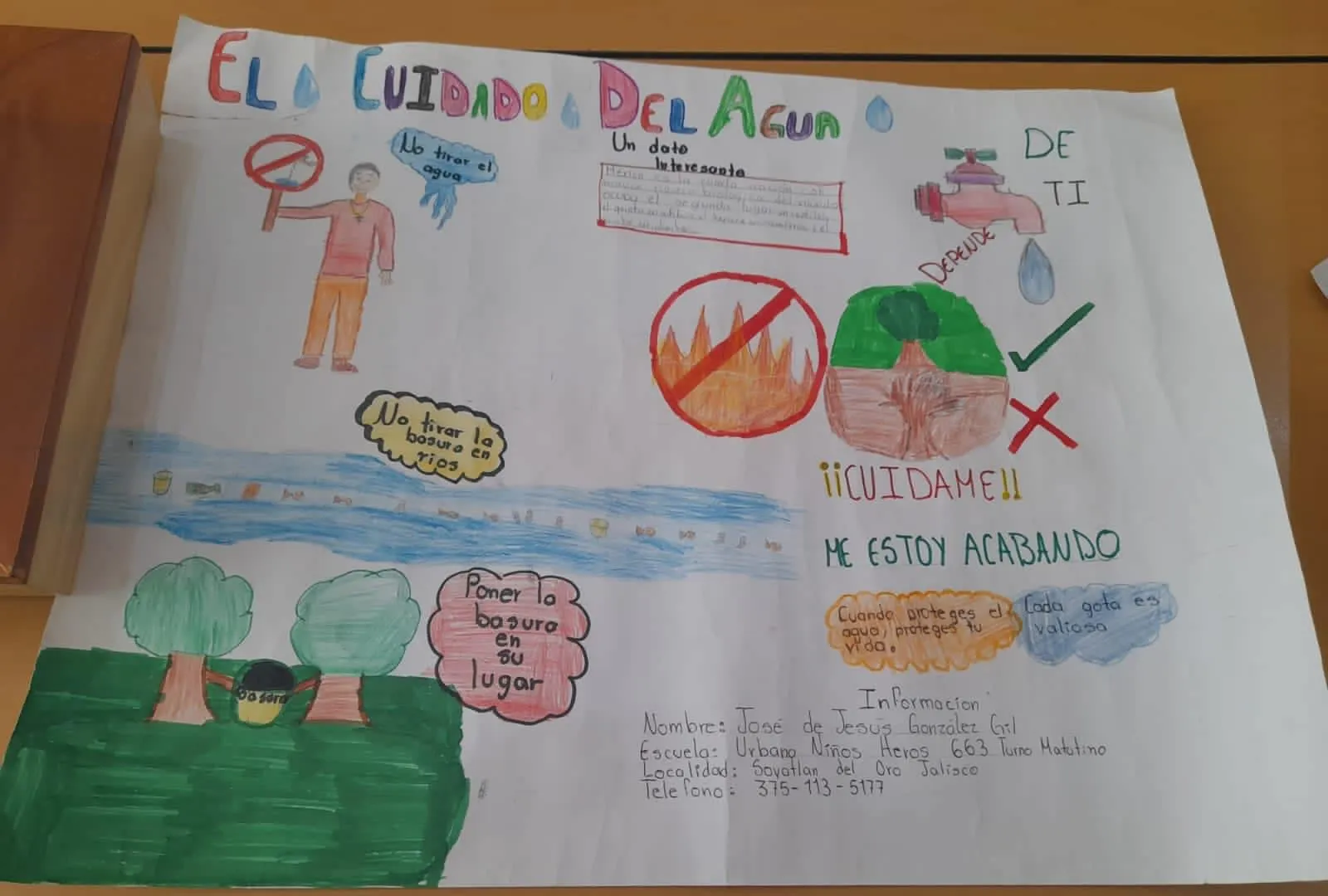 Niño de Soyatlán del Oro gana concurso de carteles sobre el cuidado del agua  - Letra Fría