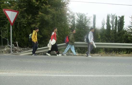 Niños caminando por la carretera