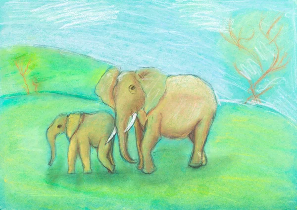 los niños de dibujo - elefante con baby la sabana — Foto stock ...